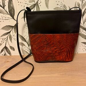 Vintage Leaf Leather Crossbody Bag